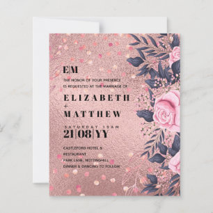 Trendy ROSEGOLD Wedding Metallic Pink Navy Glitter