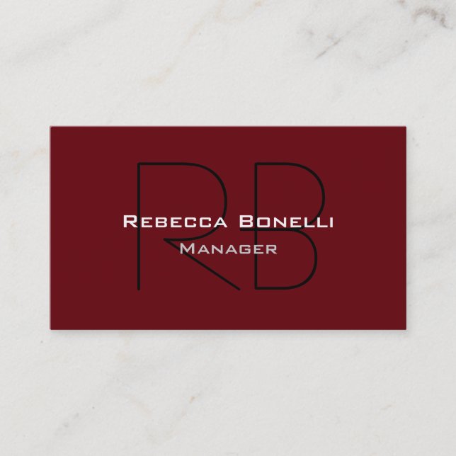 Trendy Rosewood Black Monogram Business Card (Front)