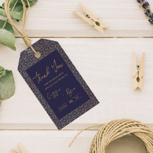 Trendy Royal Blue Gold Intricate Design Wedding Gift Tags