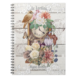 Trendy rustic antique clock French artwork Stamps Notebook