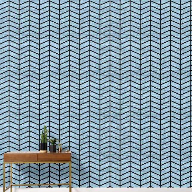 Trendy Rustic Light Blue Chevron Wallpaper (Hallway)