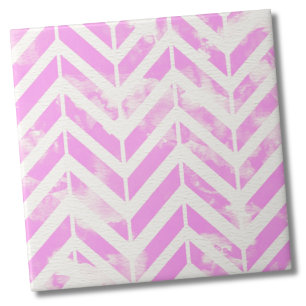 Trendy Rustic Pink Watercolor Herringbone Pattern Tile