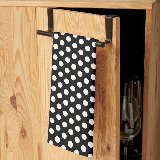 Trendy Rustic White Polka Dots Template Black Tea Towel (Thirds Fold)