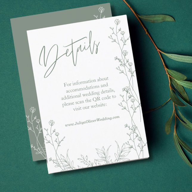 Trendy saga green QR code wedding Details Enclosure Card (Creator Uploaded)