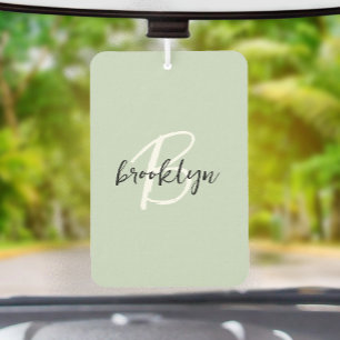 Trendy Sage Green Black White Script Monogram Car Air Freshener