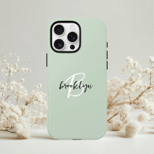 Trendy Sage Green Black White Script Monogram Case-Mate iPhone Case