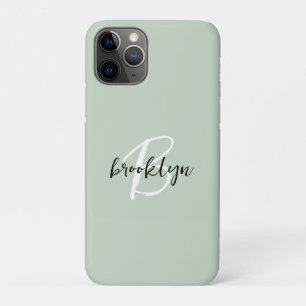 Trendy Sage Green Black White Script Monogram Case-Mate iPhone Case