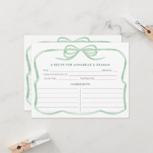 Trendy Sage Green Bow Bridal Shower Recipe Card