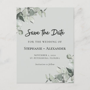 Trendy Sage Green Eucalyptus Wedding Save the Date Announcement Postcard