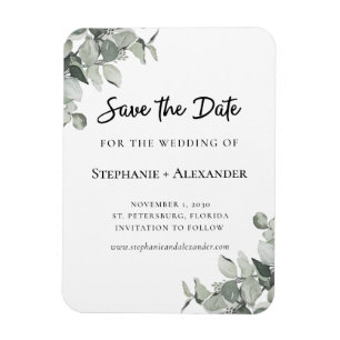 Trendy Sage Green Eucalyptus Wedding Save the Date Magnet