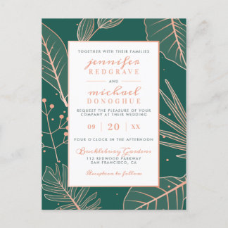 Trendy Sage Green Modern Branches Stylish Wedding Invitation Postcard