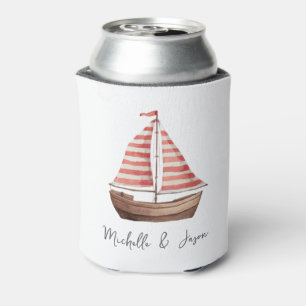 Trendy Sailboat Nautical Watercolor Personalized Can Cooler