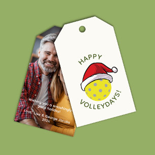 Trendy Santa Cap Pickleball White Christmas Photo Gift Tags