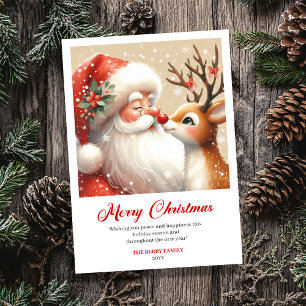 Trendy Santa Claus Rudolph Cartoon Christmas Card
