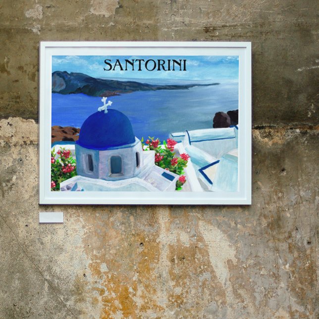 Trendy Santorini Greece Illustration Poster (Santorini Greece Painting)