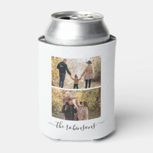 Trendy Script 2 Photo Collage Personalized Can Cooler