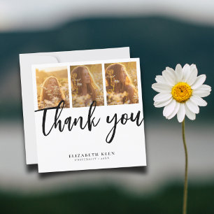 Trendy Script 4 photo Graduation Thank You Card