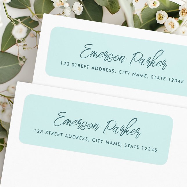 Trendy script aqua blue return address (Trendy script aqua blue return address label)