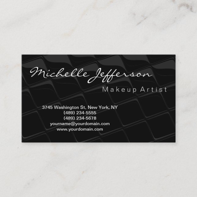 Trendy Script Black Grey Pattern Business Card (Front)