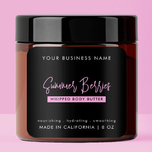 Trendy Script Black Pink Body Butter Cosmetic Jar Square Sticker
