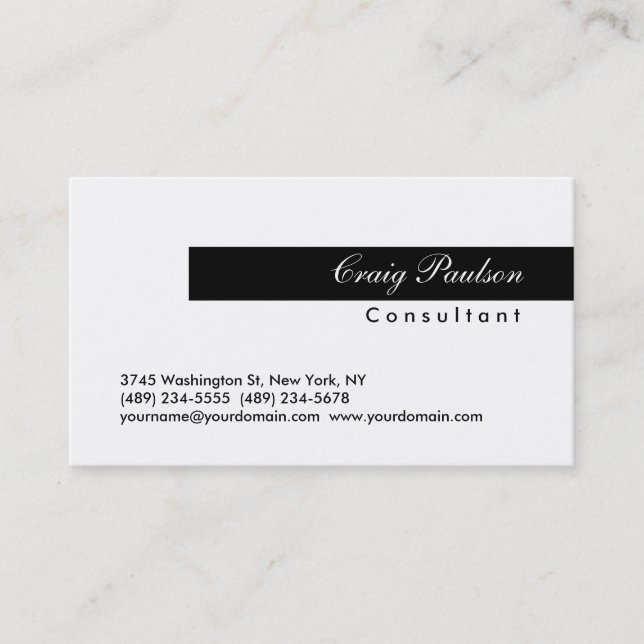 Trendy Script Black White Striped Business Card (Front)