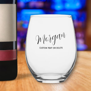 Trendy Script Calligraphy Personalised Custom Stemless Wine Glass