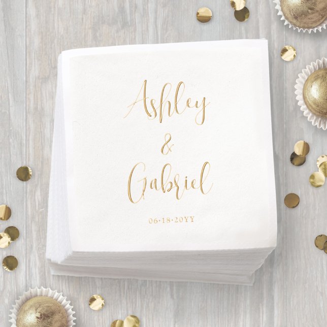 Trendy Script Calligraphy Simple Modern Wedding Foil Napkins (Creator Uploaded)