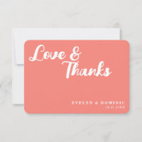 Trendy Script Coral Pink Love & Thanks Wedding