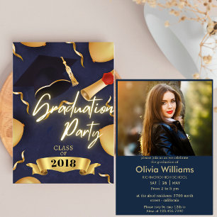 Trendy Script Custom Photo Graduation Party Invitation