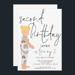 Trendy Script Girl Blonde Rainbows 2nd birthday In Invitation<br><div class="desc">A cool design for your trendy toddler,  this modern style for your little girl’s 2nd birthday has informal handwriting style script and an abstract illustration of a child in chic dungarees with a rainbow pattern.</div>