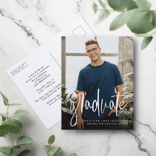 Trendy script graduate photo graduation invitation postcard