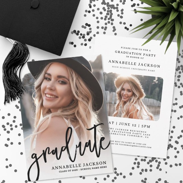 Trendy Script Graduate Simple Photo Graduation Invitation (Trendy Script Graduate Simple Photo Graduation Invitation)