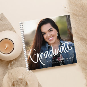 Trendy Script Graduation Photo Keepsake Guest Notebook
