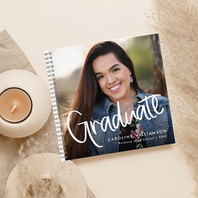 Trendy Script Graduation Photo Keepsake Guest Notebook (Creator Uploaded)
