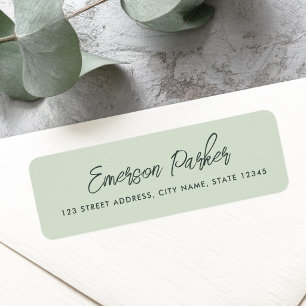 Trendy script light sage green return address
