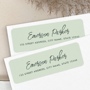 Trendy script light sage green return address