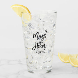 Trendy Script "Maid of Honour" Personalised Glass