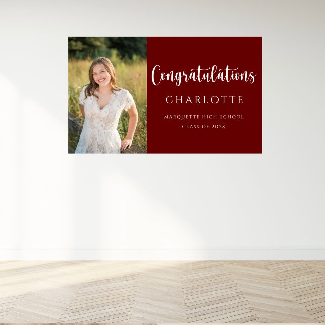 Trendy Script Maroon Graduation Photo Banner (Creator Uploaded)