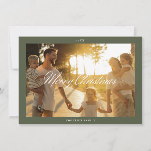 Trendy Script Merry Christmas Simple One Photo Holiday Card