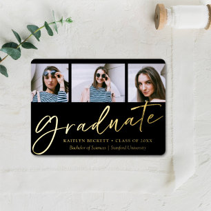 Trendy Script Minimalist 3 Photo Graduation Real