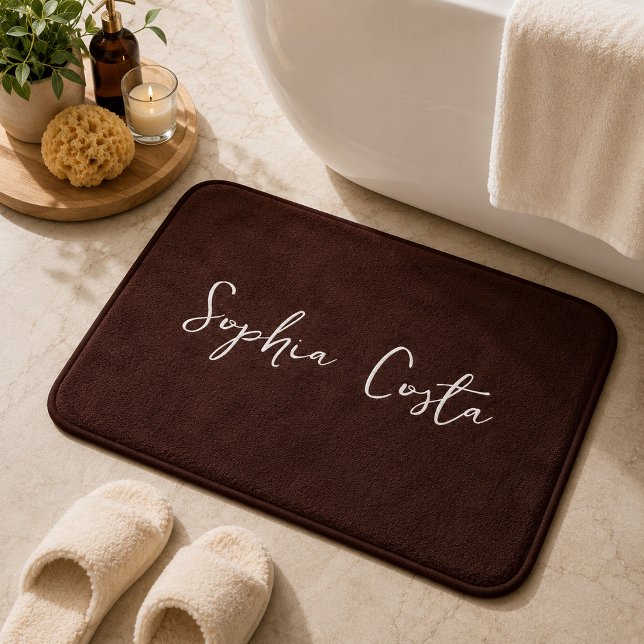 Trendy Script Modern Custom Signature Name Cocoa Bath Mat (Creator Uploaded)