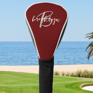 Trendy Script Monogram Burgundy Grey White Golf Head Cover