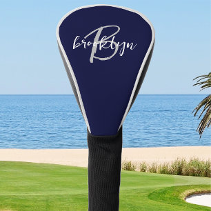 Trendy Script Monogram Navy Blue Grey White Golf Head Cover