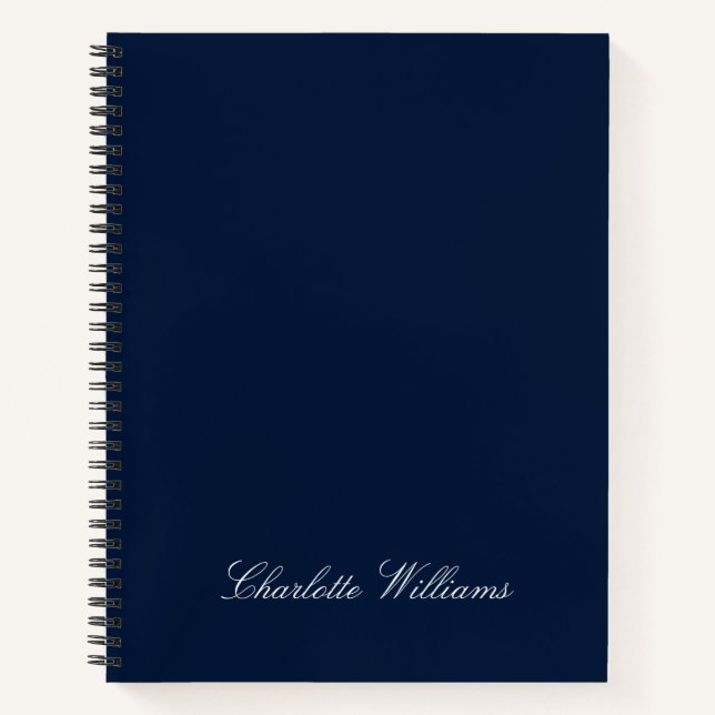Trendy Script Navy Blue Minimalist Monogram Notebook (Front)