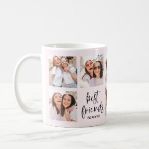 Trendy Script on Blush   Multi Photo Best Friends  Coffee Mug