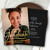 Trendy script overlay Graduation party photo