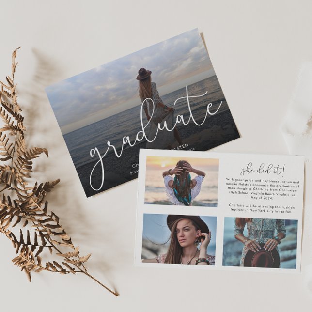 Trendy Script Overlay Multi Photo Graduation  Announcement (Creator Uploaded)