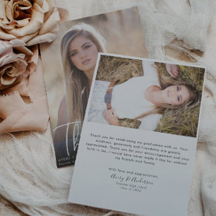 Trendy Script Overlay Photo Graduation Thank You Card