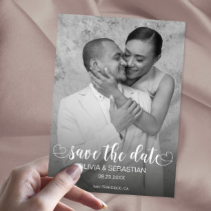 Trendy Script Overlay Text with Heart and Photo Save The Date