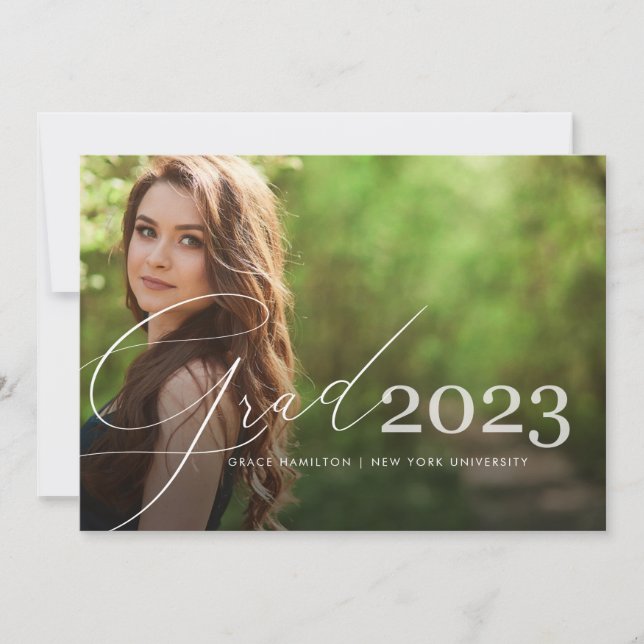 Trendy Script Overlay | Two Photo Graduation Announcement (Front)